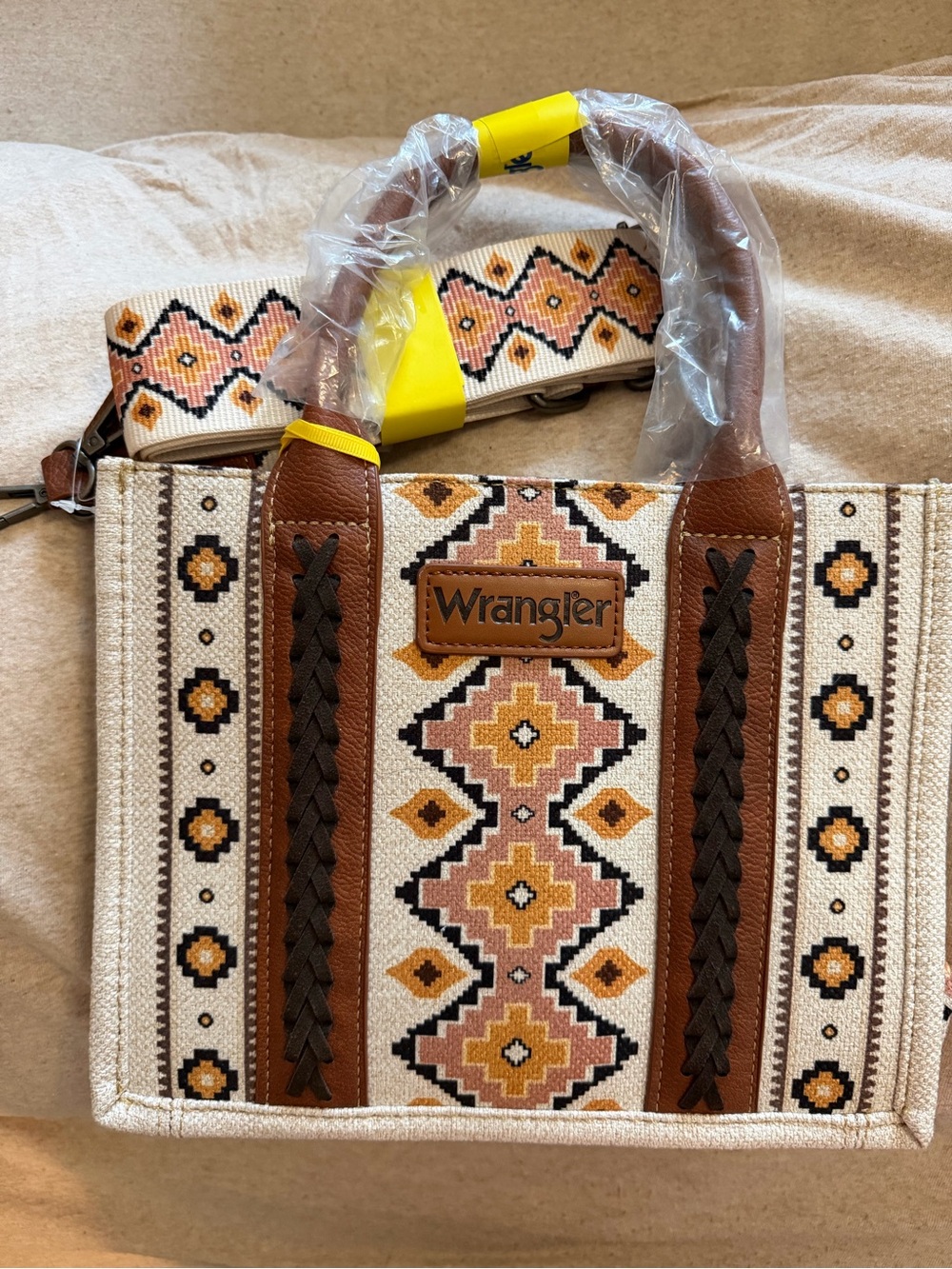 Wrangler Southwestern Cream, Brown & Yellow Tote Bag